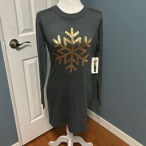 NWT Tipsy Elves Sequined Snowflake Sweater Dress size M